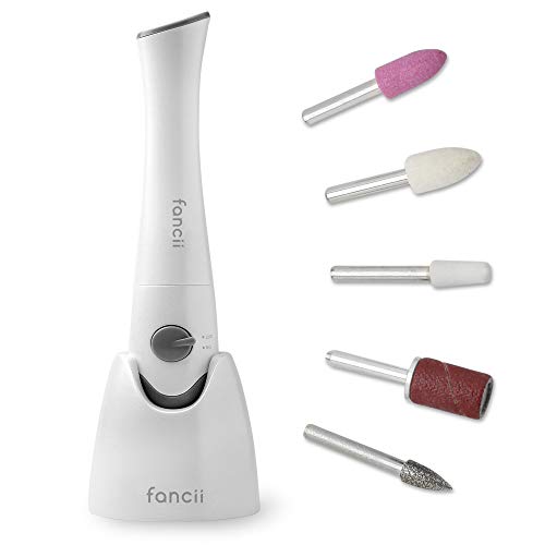 Fancii Professional Electric Manicure & Pedicure Nail File Set with Stand - The Complete Portable Nail Drill System with Buffer, Polisher, Shiner, Shaper and UV Dryer, Grey (Mynt)
