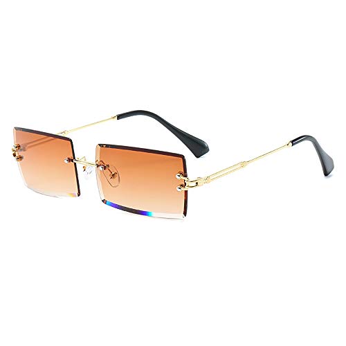 Dollger Rimless Rectangle Sunglasses  for round faces for Women Fashion Frameless Square Glasses for Men Ultralight UV400 Eyewear Unisex Tea