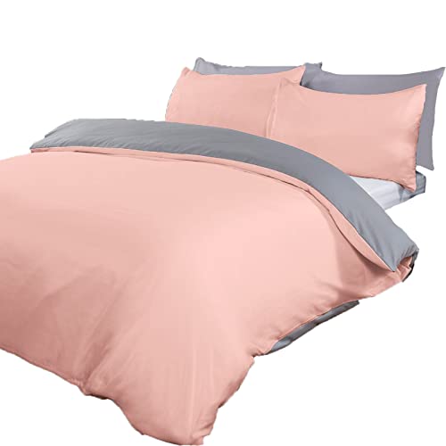 Brentfords Plain Dye Duvet Cover Quilt Bedding Set With Pillowcase, Blush Pink Grey - Single