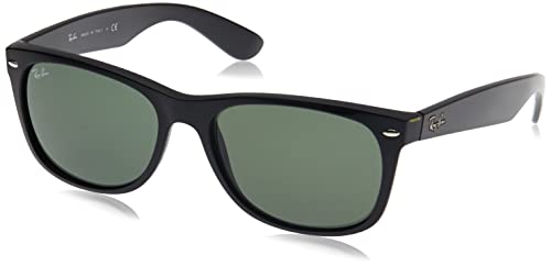 Ray-Ban Unisex New Wayfarer Classic Sunglasses, Black With Green Classic G-15 Lens, 55 mm UK