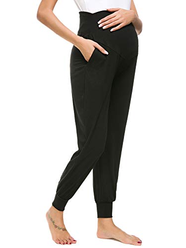 Love2Mi Maternity Women's Casual Pants Stretchy Comfortable Lounge Jogging Trousers Black