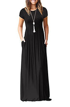 Load image into Gallery viewer, GRECERELLE Womens Maxi Dress Ladies' Summer Casual Short Sleeve Long Dresses with Pocket for Daily, Holiday, Travel, Maternity (A01 Black, L)
