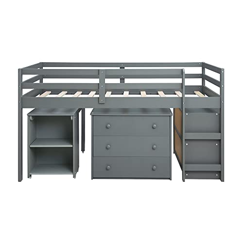 Cabin Bed Mid Sleeper Beds for Kids Bed with Stairs & Pull Out Desk ...