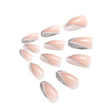 Load image into Gallery viewer, Brishow Coffin False Nails French Short Fake Nails Pink Glitter Press on Nails Ballerina Acrylic Full Cover Stick on Nails 24pcs for Women and Girls
