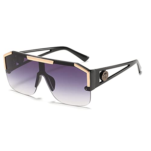 Oversized Flat Top Sunglasses Men Women Square One Piece Shades Semi-Rimless Glasses UV400
