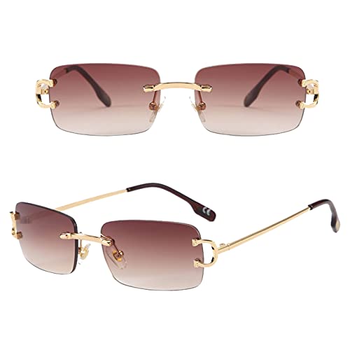 SDinm Small Narrow Rimless Sunglasses Fashion Frameless Rectangle Tinted Lens Eyewear 90s Glasses for Women Men