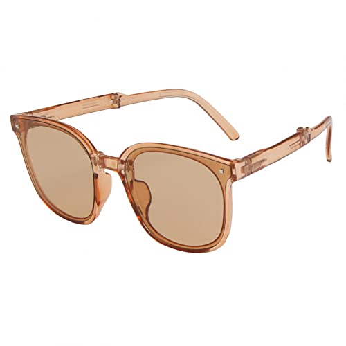 2022 Trendy Sunglasses for Women Men Polarized Foldable Round Chic Retro Sun glasses UV400 Protection Eyeglasses Fashion Unisex Sunglasses (Coffee)