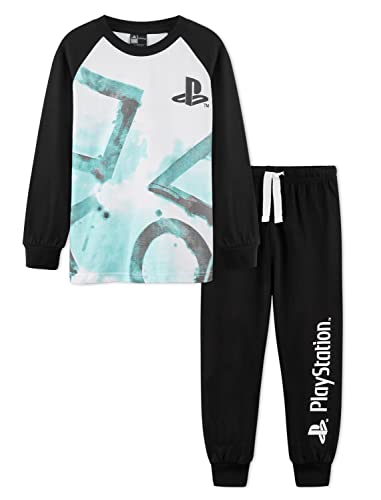 PlayStation Boy Pyjamas, 100% Cotton Long Sleeve Children Nightwear with Official Logo Black PJ Joggers, Gaming PJs for Boys Girls Teens, Birthday Gift Idea for Gamers (9-10 Years)