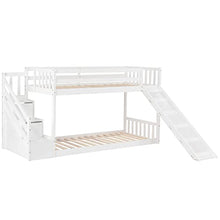 Load image into Gallery viewer, DYKK Bunk Bed with Stairs and Slide, Mid Sleeper Storage Drawer, Solid Pine Wood Frame Double Cabin Beds for Kids Toddler Children Girls, Loft Office School Dorm Home, 90x190cm - White
