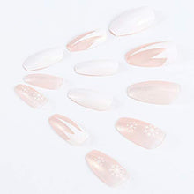 Load image into Gallery viewer, Brishow Coffin False Nails Short Fake Nails Snow Glitter Press on Nails Ballerina Acrylic Stick on Nails 24pcs for Women and Girls
