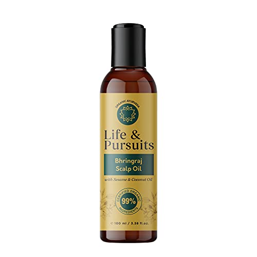 Life & Pursuits Organic Hair Growth Oil (100 ml) Herbal Scalp Therapy Oil for Thick, Strong, Healthy Hair with Bhringraj, Amla, Coconut, Sesame, Almond, Onion & Castor Oil