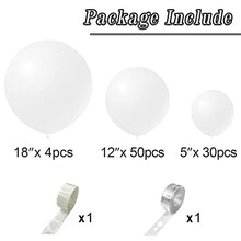 Load image into Gallery viewer, MUAEEOK White Balloons 84 pcs White Balloons Garland Arch Kit 5 inch +12 inch +18 inch Pastel White Balloons Happy Birthday Balloons Baby Shower Decorations Wedding Balloons (Pastel White)

