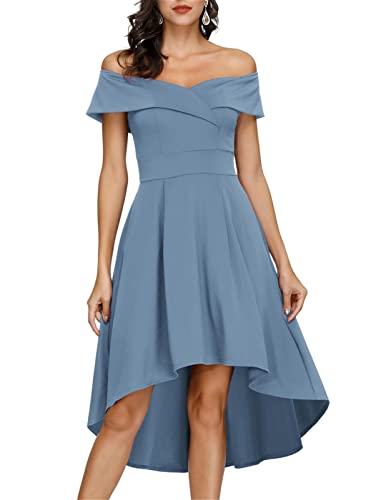 jasambac cocktail dress JASAMBAC Women's Off Shoulder High Low A Line Wedding Cocktail Dress SIZE M