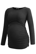 Load image into Gallery viewer, Smallshow Women&#39;s Long Sleeve Maternity Clothe Tops Side Ruched Pregnancy Shirt,Black,M
