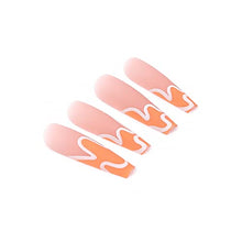 Load image into Gallery viewer, Brishow Coffin False Nails Long Fake Nails Orange Wave Press on Nails Bellarina Acrylic Stick on Nails 24pcs for Women and Girls
