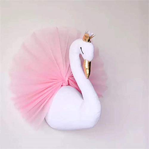 3D Gold Crown Swan Head Gauze Dress Wall Art Hanging for Nursery Kids Room Decoration Girls Gift Room Bedroom Playroom