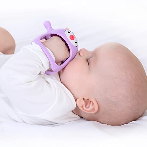 Smily Mia Penguin Buddy Never Drop Silicone Baby Teething Toy for 0-6month Infants, Baby Chew Toys for Sucking Needs, Hand Pacifier for Breast Feeding Babies, Car Seat Toy for New Born,Light Purple