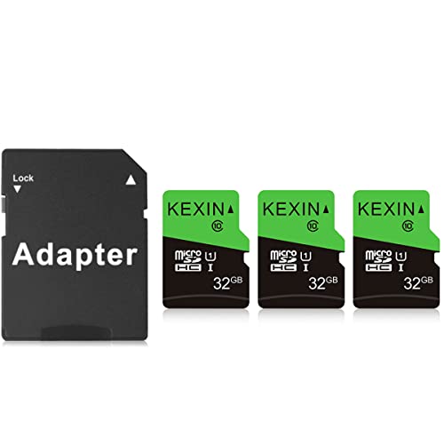 KEXIN 32GB Micro SD Memory Card + SD Adapter 3 Pack MicroSDHC Micro SD Card Class 10 UHS-I External Data Storage Cards TF Card for Tablet, Smartphone, Drone, Dash Cam, Camera (32 GB, Black Green)