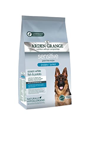 Arden Grange Sensitive Puppy/Junior Dry Dog Food Grain Free Ocean White Fish and Potato, 12 kg