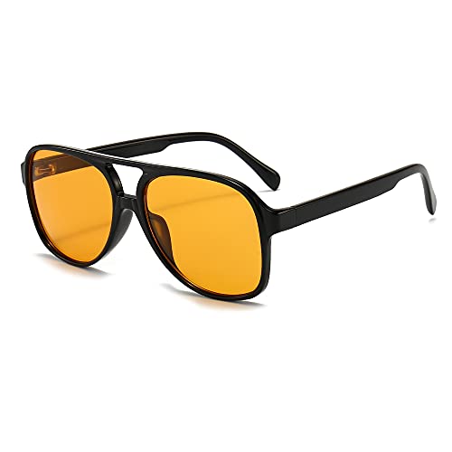 Long Keeper Retro Polarised Sunglasses for Women Men Oversize Vintage 70s Pilot Sunglasses, Large Square Frame Double Bridge Retro Glasses Anti UV