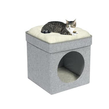 Load image into Gallery viewer, Bonlife Winter Felt Small Cat House Indoor,Foldable Pets Bed Cave Kennel with Two Move Cushion,Dog Bed Warm Comfortable,Light Grey,32X32X39CM
