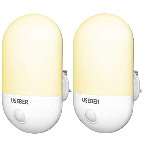 Plug in LED Night Light, [2 Pack] Useber Night Lights with Dusk to Dawn Photocell Sensor, 0.5W Energy Saving, Warm White Night Lighting for Baby, Kids, Children’s Room, Stairs，Hallway etc