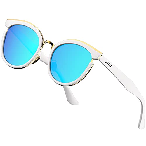 ATTCL Sunglasses for women - Ultralight Trendy Polarized Round Women's sunglass Medium Large Fit 5022 White+Blue