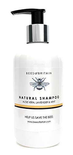 99% Natural SHAMPOO - ALOE VERA, LAVENDER & MINT - 250ml by BEES of BRITAIN. No Sulfates, No Parabens. pH 5.5 Balanced for Sensitive Skin. We Donate 5% of our Profit to Help Save Bees & Pollinators.
