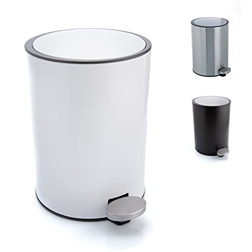 Bamodi Bathroom Bin 3L – Bathroom Bins with Lids – Small Pedal Bin for Bathroom, Toilet, Restroom – Stainless Steel Rubbish Waste Trash Can with Removable Inner Bucket (white)
