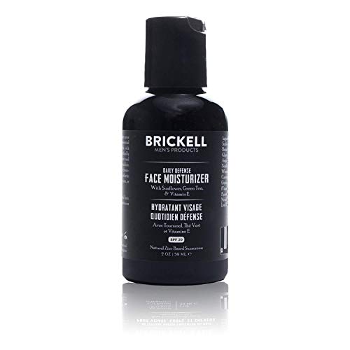 Brickell Men's Daily Defense Face Moisturizer for Men, Natural and Organic, Zinc SPF20 Face Moisturizing Sunscreen, Hydrates and Protects Skin Against Harmful UVA/B rays, 59 ml, Unscented