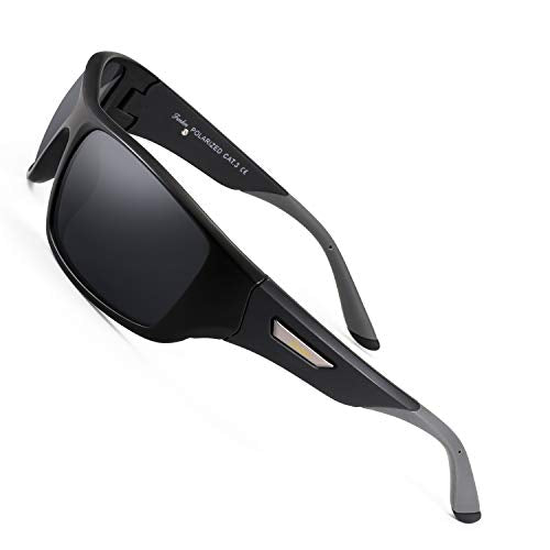 FUMKEN Polarized Sports Sunglasses for Men Women Driving Cycling Climbing Anti-glare UV400 Protection TR90 Unbreakable Frame (Black Frame/Gray Lens)