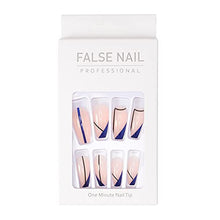 Load image into Gallery viewer, Brishow Coffin False Nails Long Fake Nails Geometric Lines Press on Nails Ballerina Acrylic Stick on Nails 24pcs for Women and Girls
