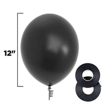 Load image into Gallery viewer, Prextex 75 Black Party Balloons 12 Inch Black Balloons with Matching Color Ribbon for Black Theme Party Decoration, Weddings, Baby Shower, Birthday Parties Supplies or Arch Décor - Helium Quality
