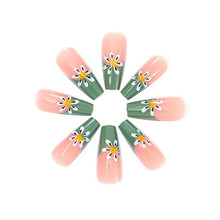 Load image into Gallery viewer, Brishow Coffin False Nails Short Fake Nails French Flowers Press on Nails Bellarina Acrylic Stick on Nails 24pcs for Women and Girls
