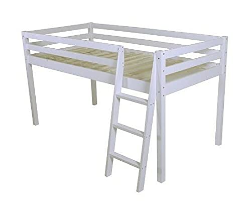 HUIJK Bedstead Mid Sleeper Cabin Bed loft Bunk White Frame Shorty Childrens Bed 2FT 6