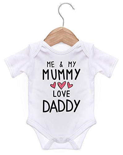 ART HUSTLE Me and My Mummy Love Daddy Short Sleeve Bodysuit/Baby Grow for Baby Boy Or Girl (White, 0-3m)