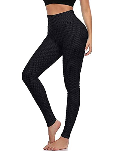True Face Women Yoga Gym Anti-Cellulite Leggings Honeycomb Ruched Ladies High Waist Butt Lift Workout Elastic Pants Black L-XL
