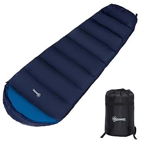 Outsunny Single Mummy Sleeping Bag Envelope Sleeping Bag 3 Season for Adults Warm Lightweight for Camping Hiking Outdoor, Blue, 210 x 75 x 5 cm
