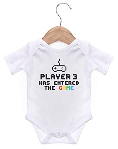 ART HUSTLE Player 3 Has Entered The Game Short Sleeve Bodysuit/Baby Grow for Baby Boy Or Girl (White, 0-3m)