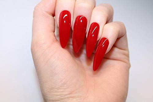 ALLKEM Hot Red Long Stiletto 24 pcs full cover fake nails - Press on False nail Tips, 10 sizes Full Coverage