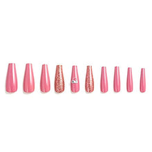 Load image into Gallery viewer, Rose Pink Glam Extra Long Coffin Press on False Nail Tips 20 pcs Full Cover
