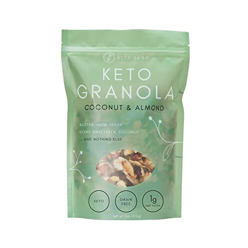 Keto Hana Coconut & Almond Keto Granola Original Butter Keto Diet Grain Free No Refined Sugars Gluten Free 1.1g Net Carbs Breakfast Cereal - 300gr/0.6lbs