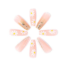 Load image into Gallery viewer, Brishow Coffin False Nails French Fake Nails Flowers Press on Nails Glitter Stick on Nails 24pcs for Women and Girls
