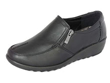 Load image into Gallery viewer, Cushion Walk Wide Fitting EEE Shoes Women&#39;s Ladies Lightweight Black Faux Leather Slip-on Flat Zip Shoes, Flats, Casual Work Office Comfort Shoes (5 UK, Black)
