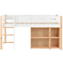 Load image into Gallery viewer, KAISAN Mid Sleeper Cabin Bed with Movable Cabinet and Ladder, 3FT Single Loft Bed Children Kids Solid Pine Wood Storage Bunk Bed Frame for Office, School, Dorm and Home,90x190cm, White
