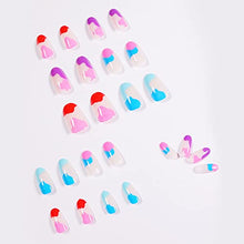 Load image into Gallery viewer, SJOAUET Coffin False Nails with Glue Stickers, Rainbow Short Fake Nails, 24PCS Multicolor Glossy Ballerina Acrylic Press On nails, Medium Blue Red Pink Stick On Nails for Women Girls No Glue Included
