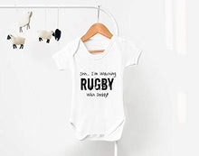 Load image into Gallery viewer, Reality Glitch Shh.. I&#39;m Watching Rugby with Daddy Babygrow Funny Newborn Gift (6-12 Months, White)
