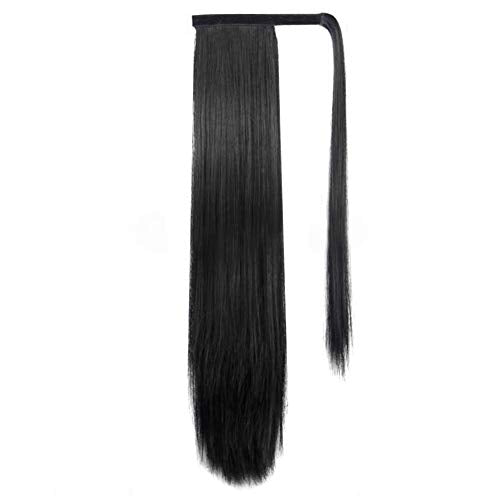 JessLab Long Straight Ponytail Extension and Drawstring Ponytail, 28 Inch Heat Resistant Thick Natural Wrap Around Hairpiece Ponytail Wrap Pony Wig with Magic Paste for Women Girl, Black