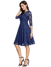 Load image into Gallery viewer, JASAMBAC Womens Dresses for Wedding Guest Vintage Lace Cocktail Dress with Sleeves Navy L
