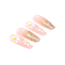 Load image into Gallery viewer, Brishow Coffin False Nails French Fake Nails Flowers Press on Nails Glitter Stick on Nails 24pcs for Women and Girls
